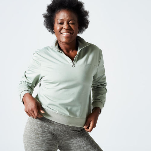 





Women's Cardio Fitness Long-Sleeved Cropped Sweatshirt - Green