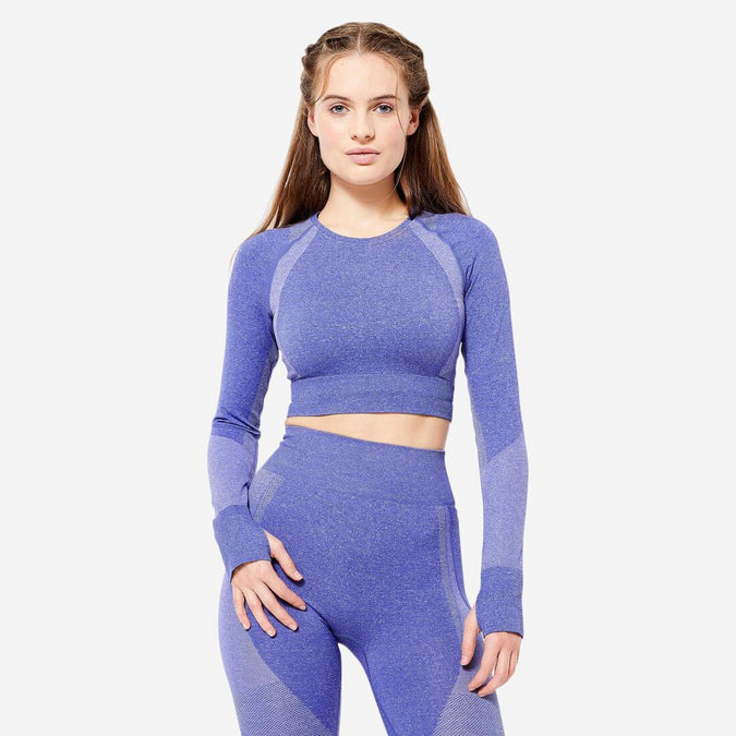 





Long-Sleeved Cropped Seamless Fitness T-Shirt - Blue, photo 1 of 6