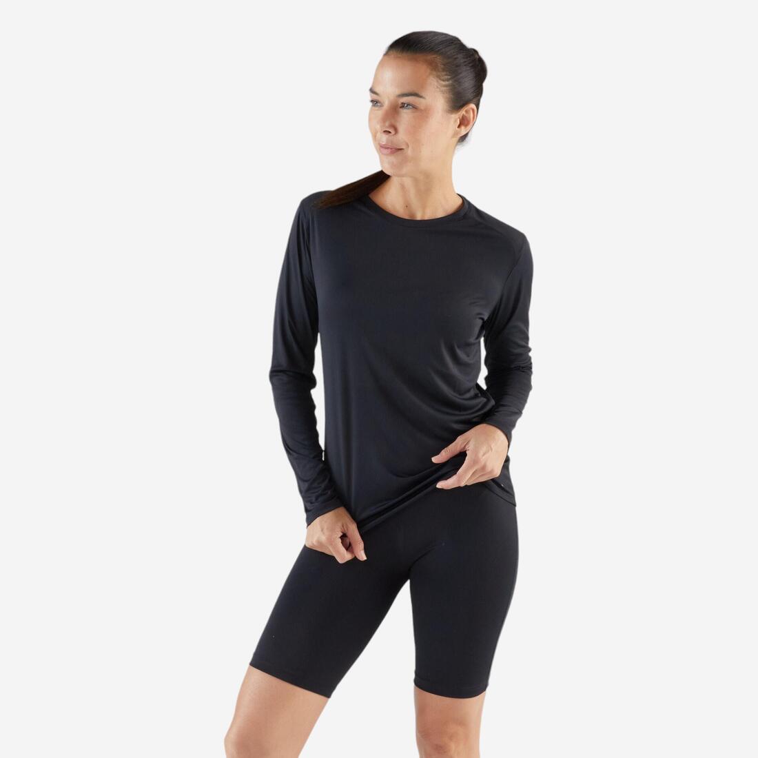 Women's long-sleeved running t-shirt sun protect - black