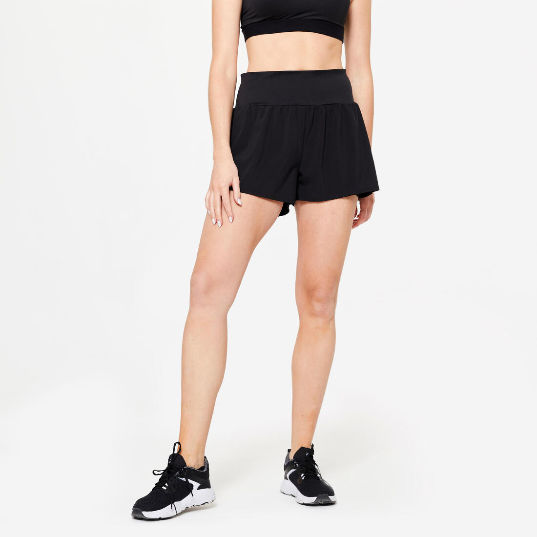 Women's 2-in-1 fitness shorts - black