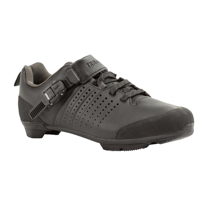 





Road and Gravel Cycling Leather Lace-Up SPD Shoes GRVL 520 - Black, photo 1 of 7