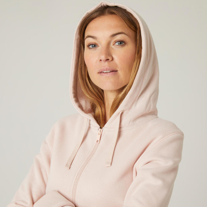 Women's Zip-Up Fitness Hoodie 500 - Pink