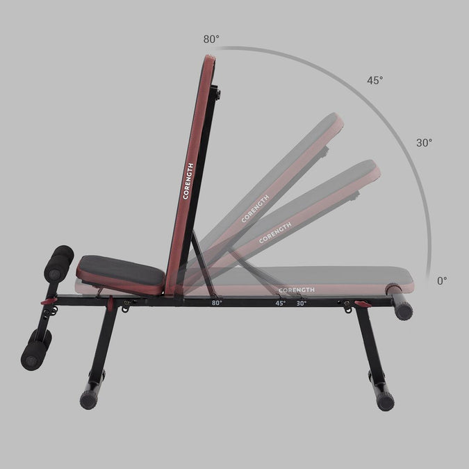 Robust and compact fold down incline weight bench with leg bar