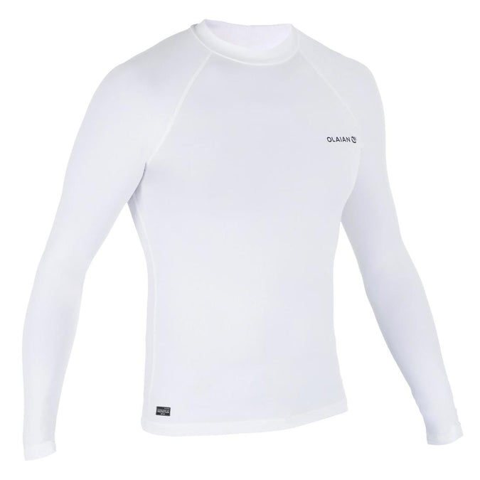 100 Men's Long Sleeve UV Protection Surfing Top T-Shirt - White OLAIAN