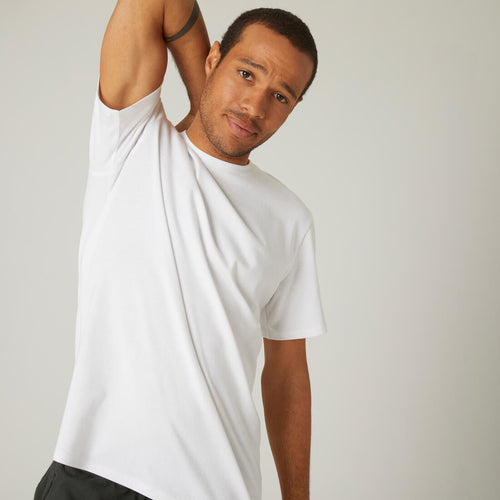 Men's Long-Sleeved Fitness T-Shirt 520 - White/Blue - Decathlon