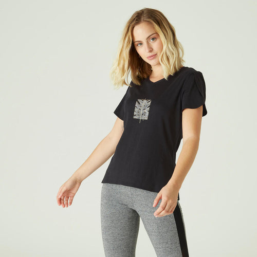 





Women's Short-Sleeved Straight-Cut V-Neck Cotton Fitness T-Shirt 515