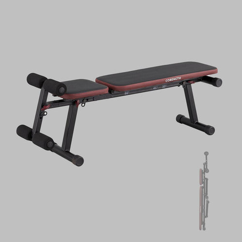 





Robust and compact fold-down incline weight bench with leg bar